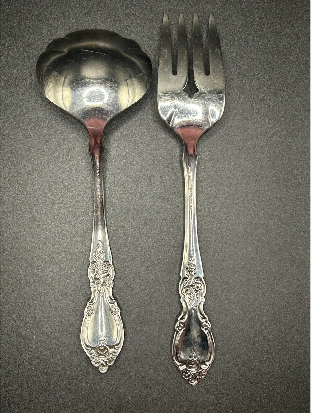 Vintage Set Of Oneida Louisiana Hostess Serving Fork & Ladle, Stainless 1970’s